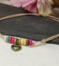 Adjustable cotton cord anklet with multicoloured howlite beads and heart charm - Image 4