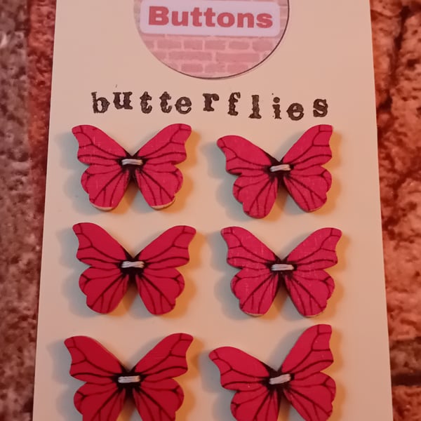 Six Red Butterfly Buttons – Ready to Fly Into Your Crafts