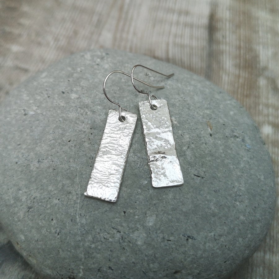 Sterling Silver Reticulated Melted Silver Organic Drop Earrings - SILV123