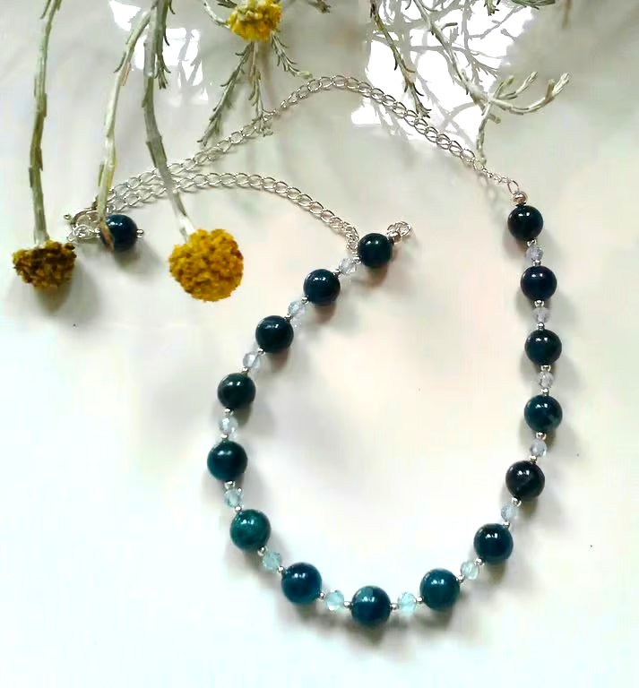  Designer Natural Apatite & Sky Blue Topas Sterling Silver Necklace
