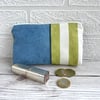 Striped Coin Purse, Large Purse in Blue, Lime and White