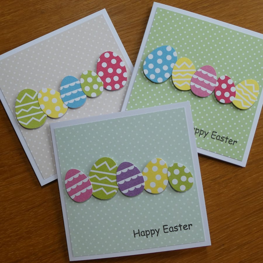 Pack of 3 Easter Egg Easter Cards - Assorted Colours