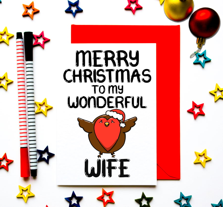 Wife Christmas Card, Robin Wonderful Wife Christmas Card