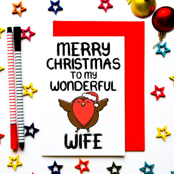 Wife Christmas Card, Robin Wonderful Wife Christmas Card