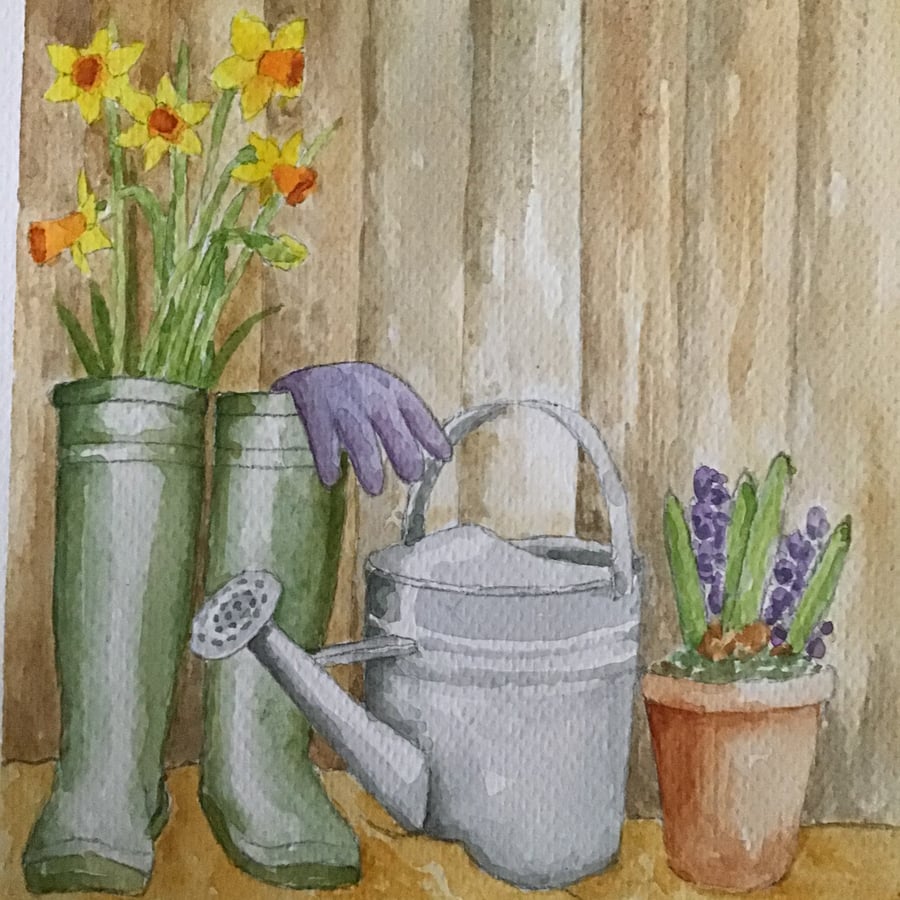 Spring garden original watercolour painting
