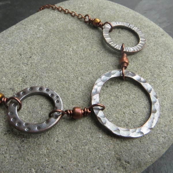  Oxidised copper circles necklace, 7th wedding anniversary gift          