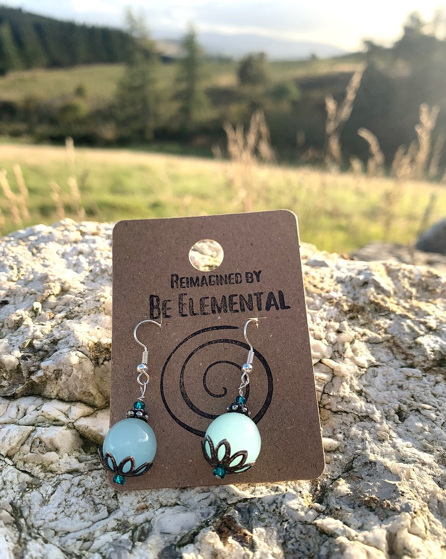 Pretty aqua blue drop earrings, reimagined upcyled jewellery