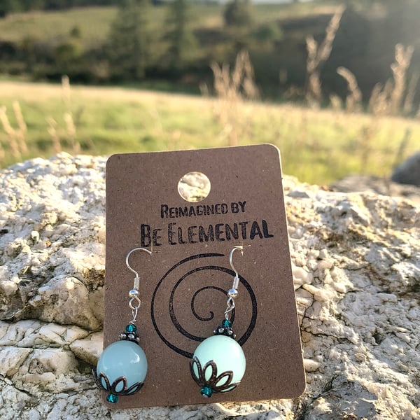 Pretty aqua blue drop earrings, reimagined upcyled jewellery