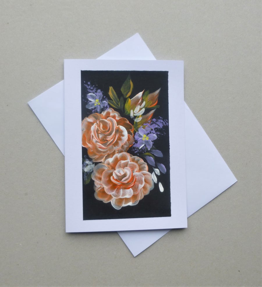 greetings card hand painted original floral card  (mref F 445.P6 )
