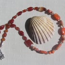 Orange Sea Sediment Jasper & Carnelian Gemstone Beaded Necklace "Sevilla"