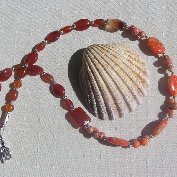 Orange Sea Sediment Jasper & Carnelian Gemstone Beaded Chakra Necklace "Sevilla"
