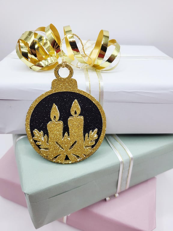 Handmade 3D Bauble Christmas Gift Tags, Black Gold Festive Labels