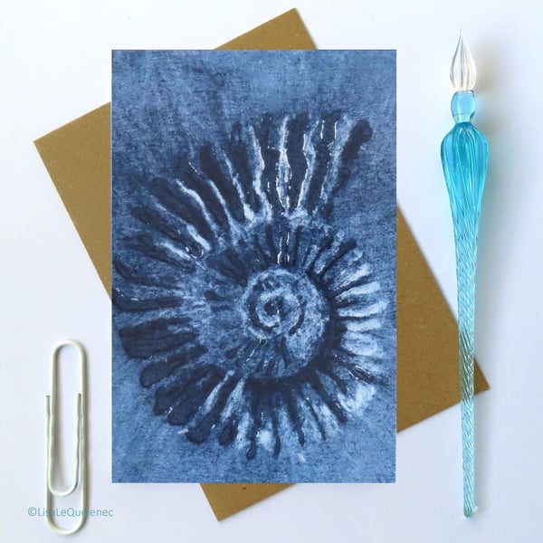 Ammonite fossil card from an original collagraph print jurassic coast cello free