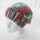 Multicoloured Crochet Beanie Hat with Brim - Summer Seconds
