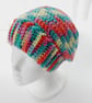 Multicoloured Crochet Beanie Hat with Brim