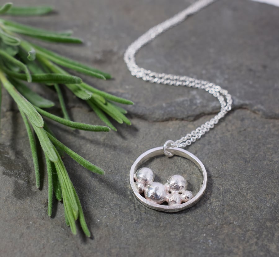 Sterling Silver Pebble Necklace, Ring Pendant, Silver Nugget, Handmade Jewellery