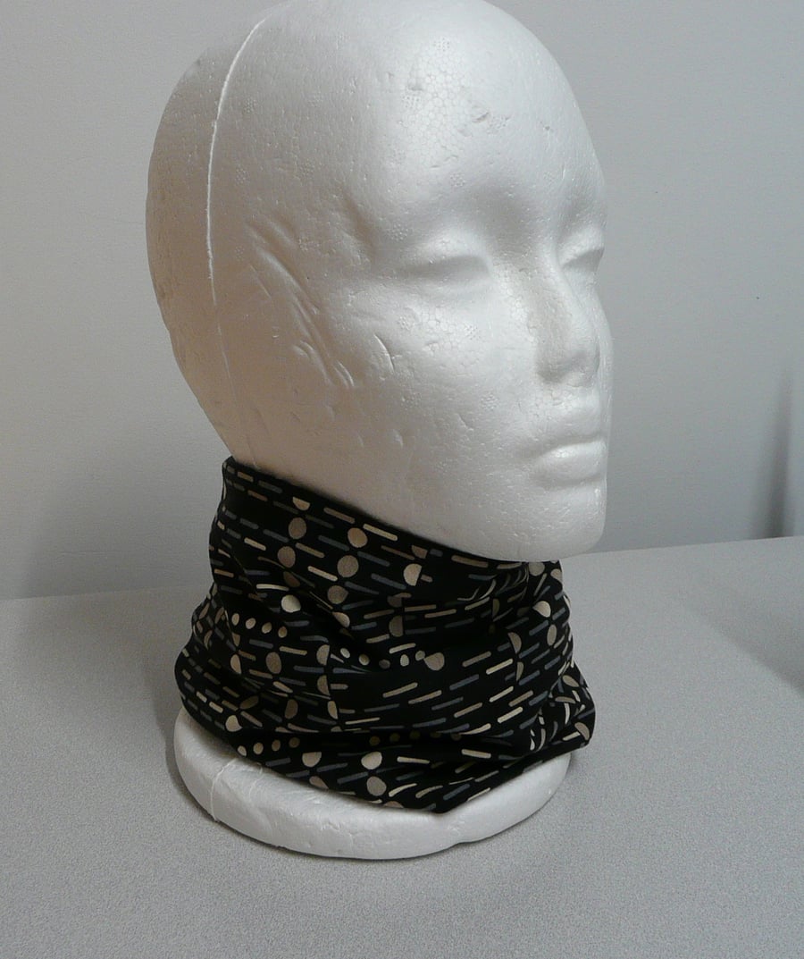 Snood neck warmer headband earwarmer black and gold stretch jersey scarf