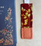 Floral Butterfly Fabric Quilted Bookmark - Red & Orange, Exposed Stitching - Image 2