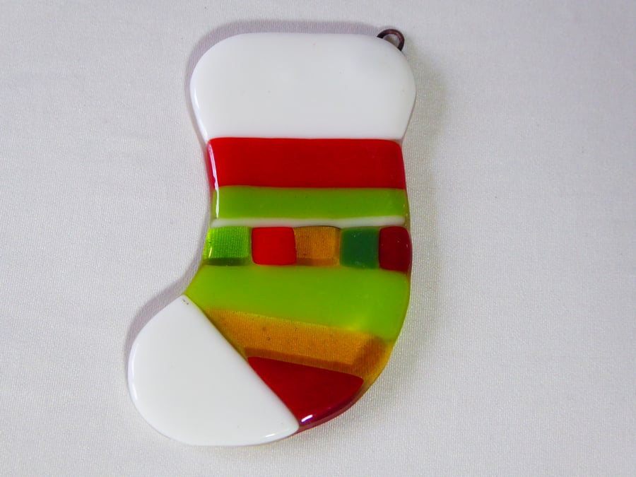 Fused glass stocking ornament - 3