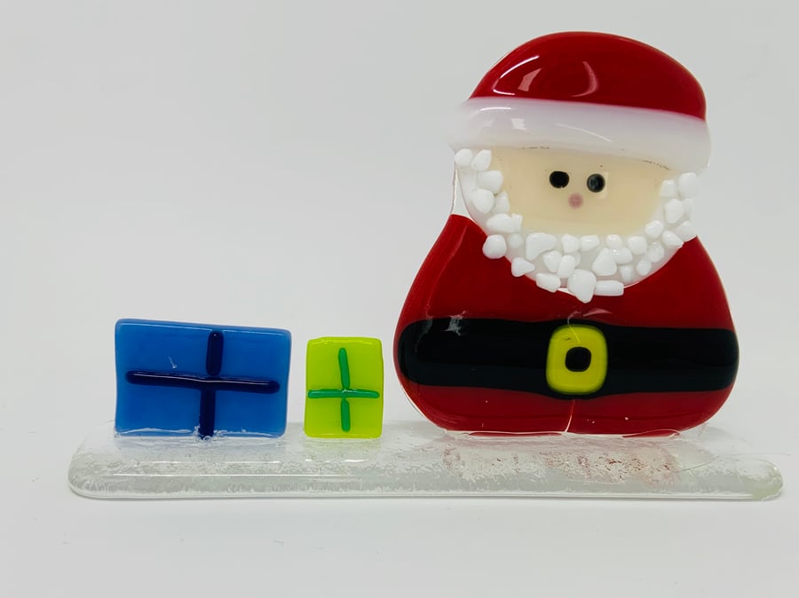 Santa Hand fused Glass Standing decoration 