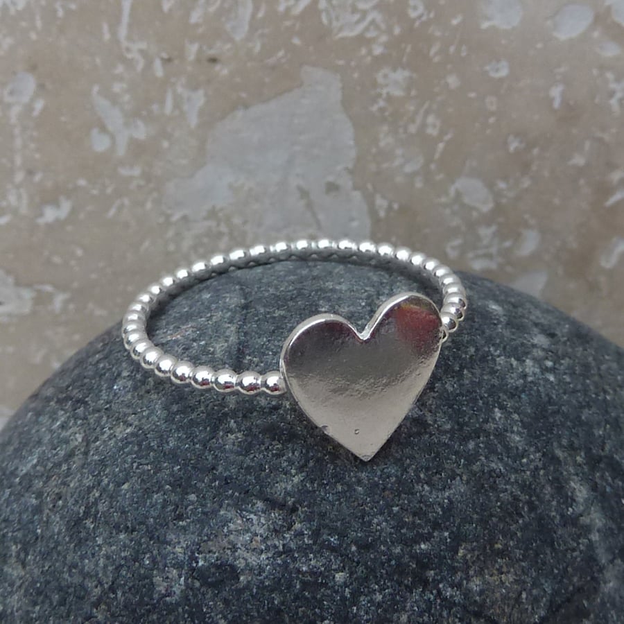 Sterling Silver Heart Charm Ring - UK Size Q - RNG006