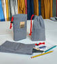 Stripe Denim Drawstring Bag for Tools, Phone cables, Small Storage - Image 1