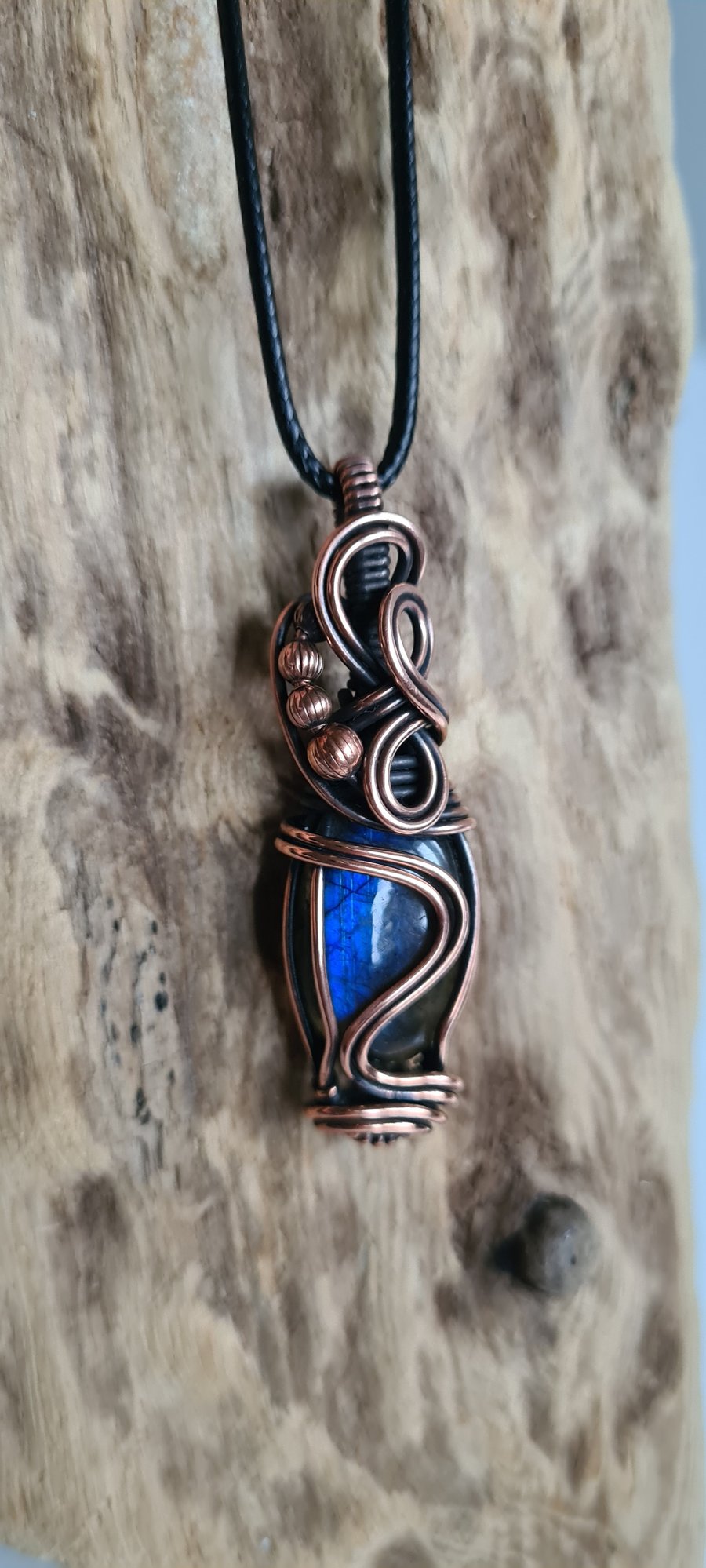 Handmade Natural Blue Labradorite Copper Pendant Necklace Gift Crystal Jewellery