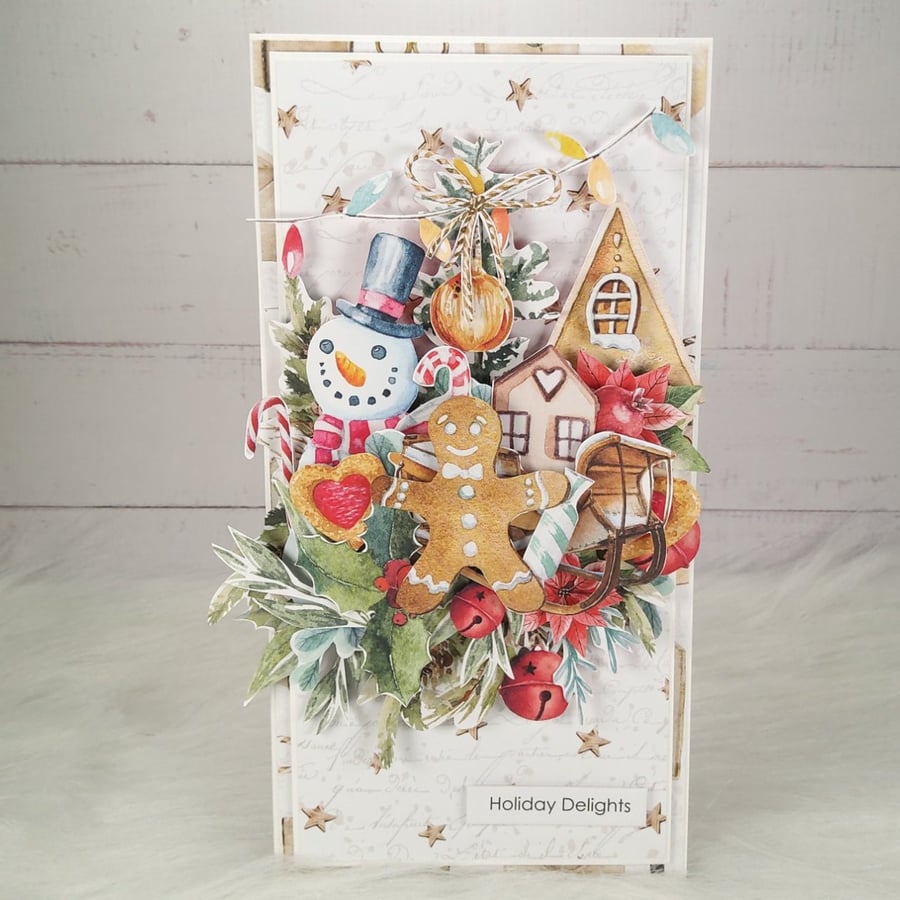 Handmade Christmas Card (40)Holiday Delights - Snowman & Festive Village Scene