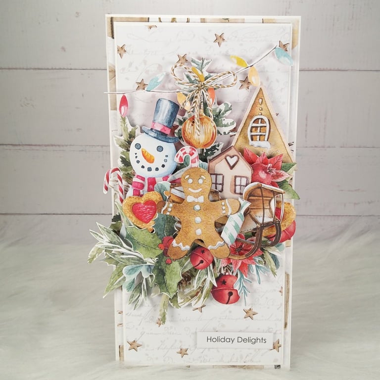 Handmade Christmas Card (40)Holiday Delights - Snowman & Festive Village Scene