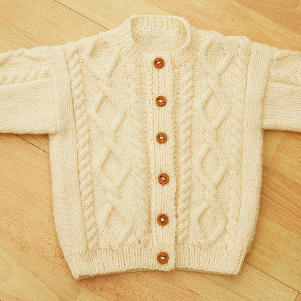 hand knitted aran style toddlers cardigan aged 1 to 2