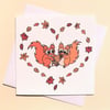 Red Squirrel Valentine's Card - squirrels in leaf love heart, blank inside Q-LSQ