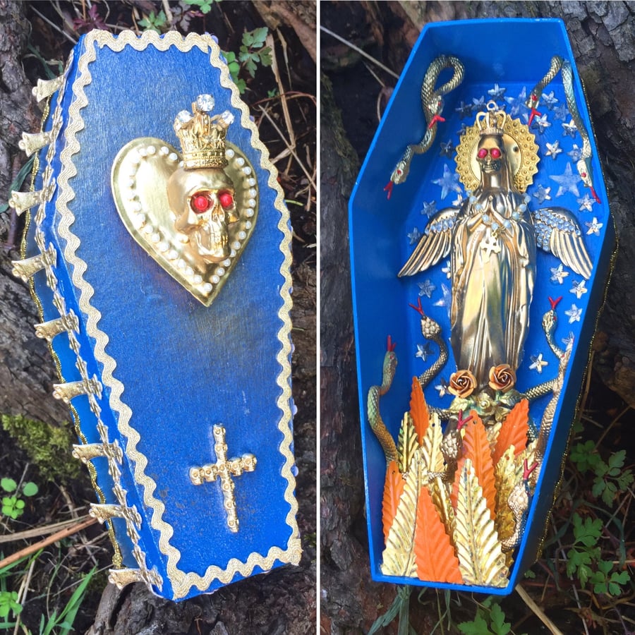 Kitsch Blue Angel Of Death Day Of The Dead Snake Coffin Altar 