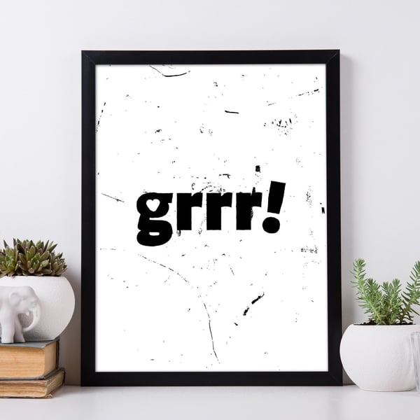 Grrr! Wall Art Print, Typography Valentines Print, Love Print, Home Decor