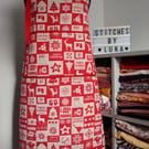 Handmade Red Patchwork Print Christmas Apron, Cotton Canvas, Unisex Apron