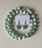 Faceted Green Onyx & Angelite Silver Necklace Set plus Free Earrings