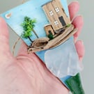 Sea Glass and Driftwood Miniature Cottage Art - Hanging Sustainable Decoration