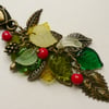 Handbag Charm Green and Red Antique Bronze Leaf Berry Themed   KCJ943