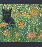 Black Cat Among the Cosmos, original cat art, animal wall art, drawing - Image 5