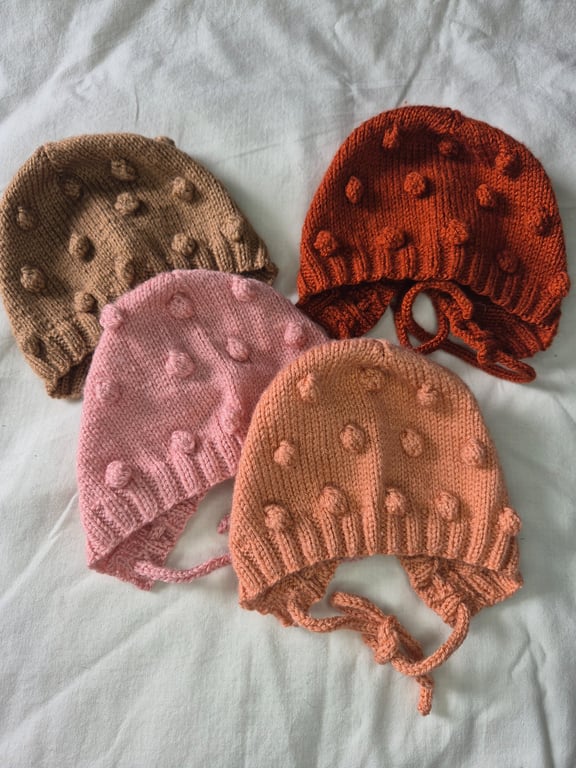 Handknitted Bobble Baby Bonnets