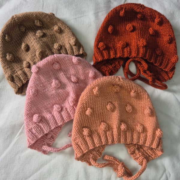 Handknitted Bobble Baby Bonnets