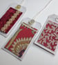 3 Gift Tags - red and gold vintage silk and lace, reclaimed curtain textiles  - Image 2