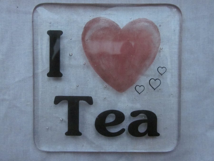  Handmade fused glass coaster - I love tea