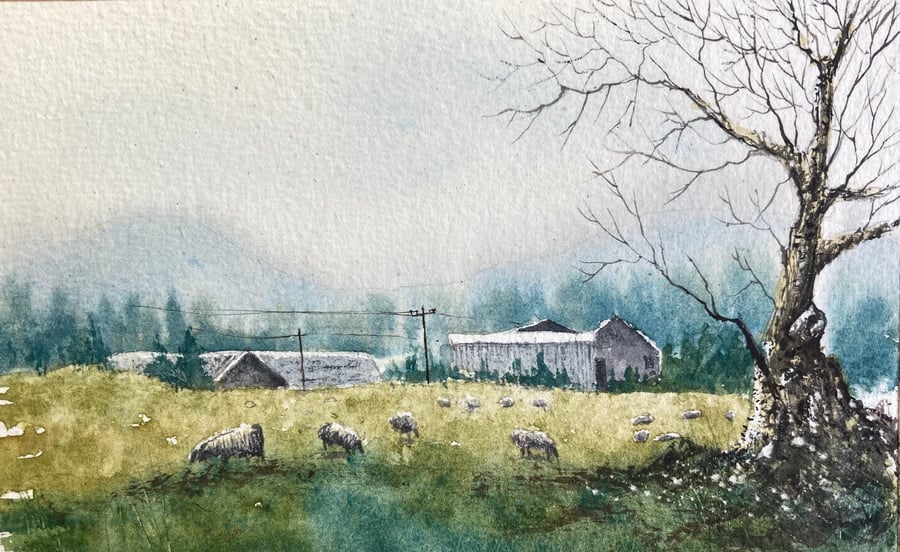 Battersby spring (Original Watercolour and ink FULLY MOUNTED 8” x 6”)