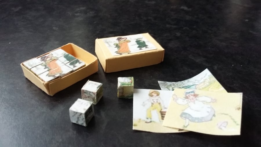HAND MADE 1;12TH BOX OF TOY PICTURE BLOCKS