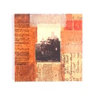 Original Paper & Fabric Collage on Wood Panel, 14.8cms, Free UK Postage (197)
