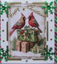 Hand Crafted Decoupage Chistmas Card - Happy Christmas (2962) Red Cardinal Birds