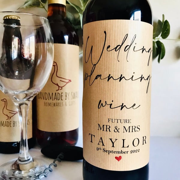 Wedding planning wine label, Wedding planning gift, gift for engagement,
