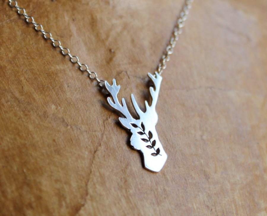 Silver Stag Necklace - Silver Deer Necklace - Handmade Stag Necklace