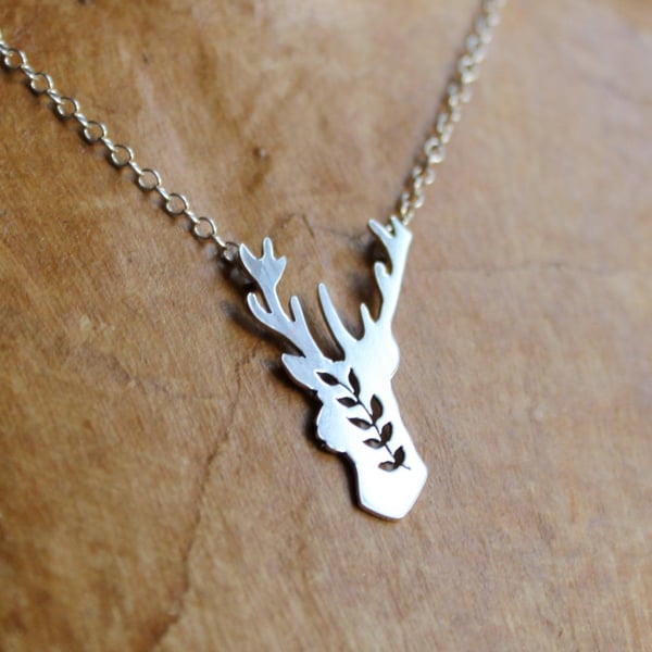 Silver Stag Necklace - Silver Deer Necklace - Handmade Stag Necklace