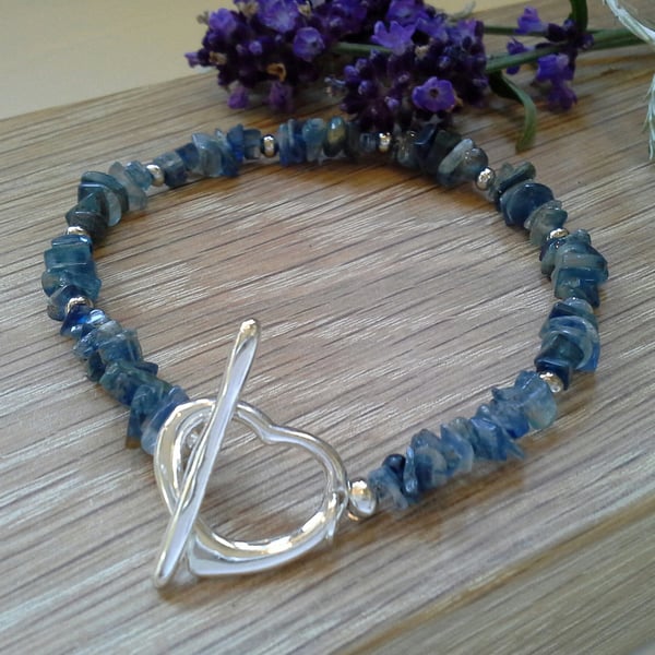 Blue Kyanite Nugget Silver Plated Bracelet